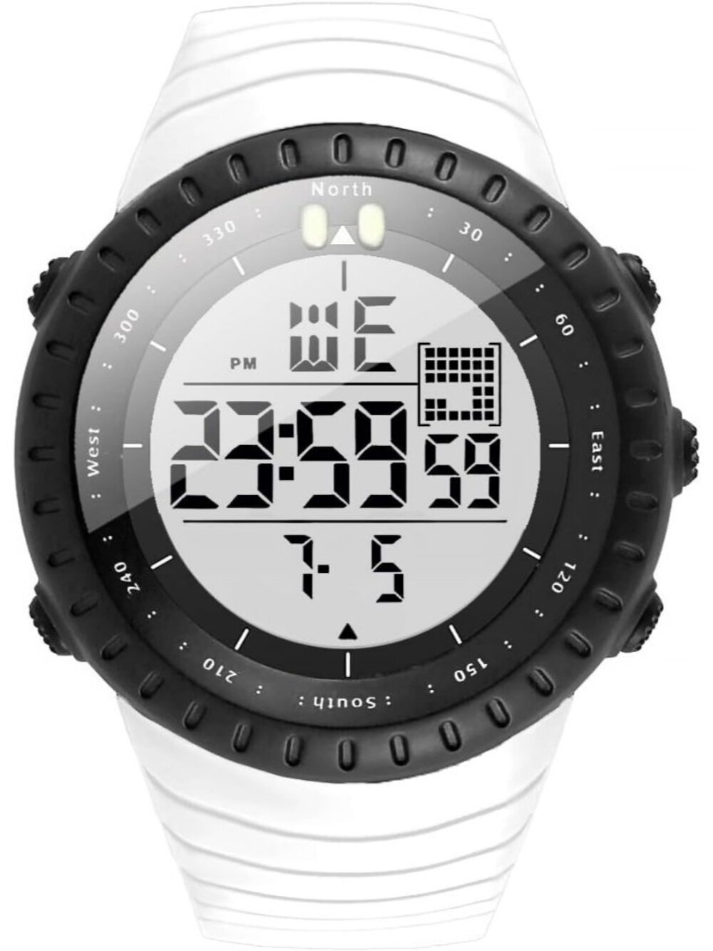 Men's All White Analog Quartz Sports Outdoor Waterproof Military Digital Watch